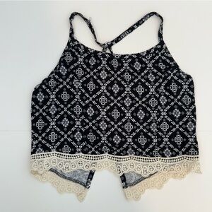 Navy Blue and White Patterned Crop Top